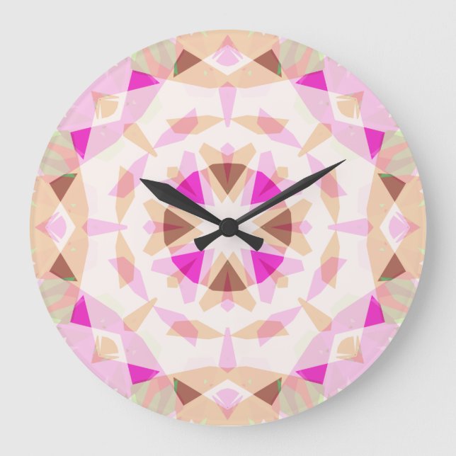 Bright Pink Autumn Brown Star Dopamine Decor Art Large Clock (Front)