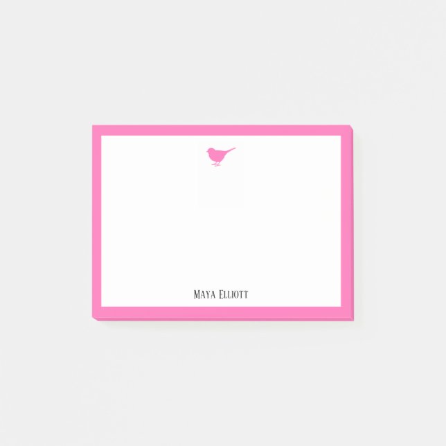 Bright Pink Bird and Border w/ White & Name Post-it Notes (Front)