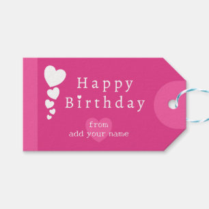 Bright Pink Birthday Hearts Gift Tags