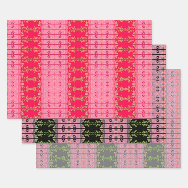 Bright Pink Black and Grey Wrapping Paper Sheet (Set)
