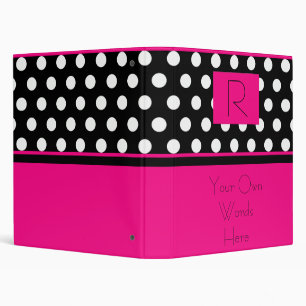 Bright Pink, black and white polka dots Binder