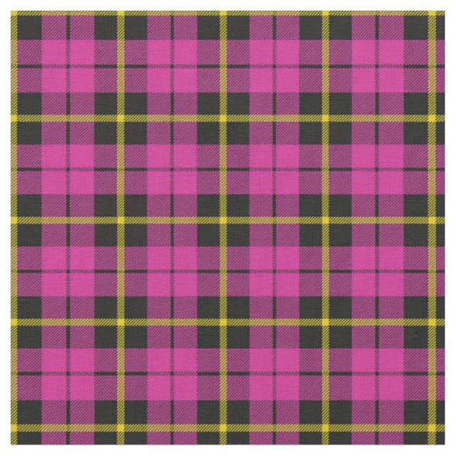 Bright pink black yellow stripe plaid print2 fabric (Close Up)