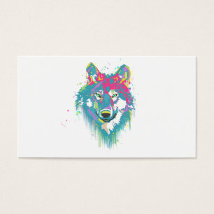 Bright Pink Blue Neon Watercolors Splatters Wolf