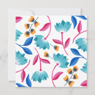 Bright Pink/Blue Painted Abstract Floral Card