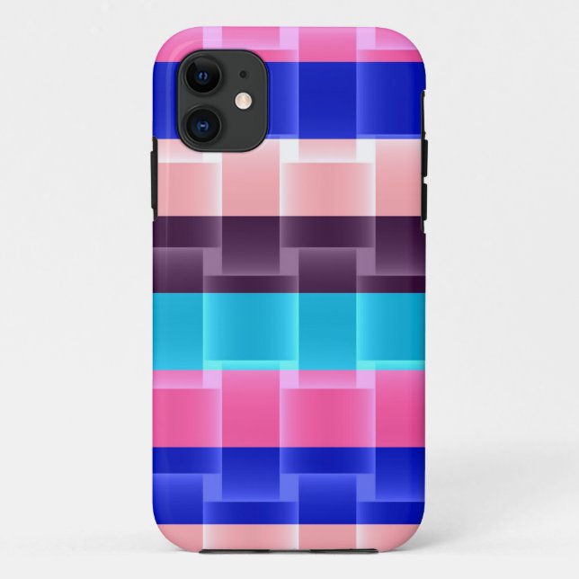 Bright Pink Blue Purple Aqua Stripes Pattern Case-Mate iPhone Case (Back)