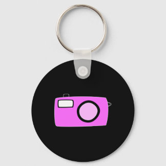 Bright Pink Camera. On Black. Keychain