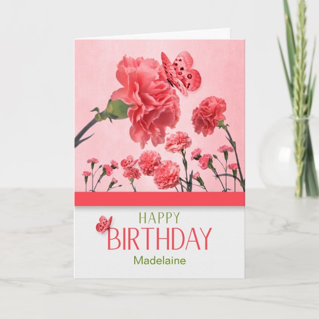 Bright Pink Carnation Garden Birthday Card (Front)