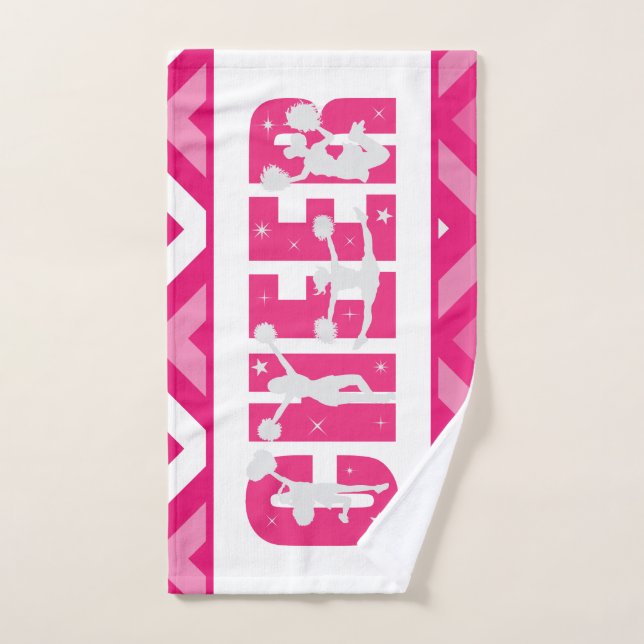 Bright Pink Cheer Team Cheerleading Typography Fun Hand Towel (Hand Towel)