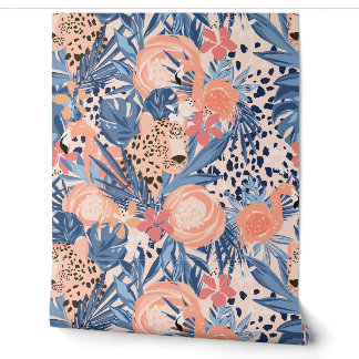 Bright Pink Cheetah and Flamingo Tropical Wallpaper