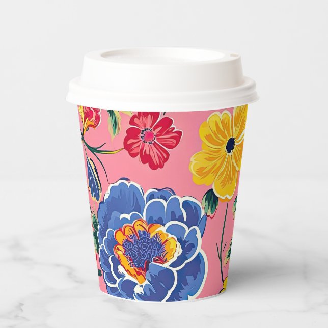 Bright Pink Chinoiserie Floral Paper Cups (Front)