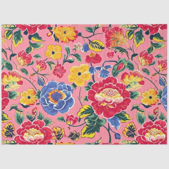 Bright Pink Chinoiserie Floral Tissue Paper (Front)