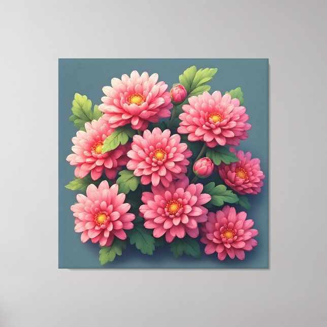 Bright Pink Chrysanthemums Bouquet Canvas Print (Front)