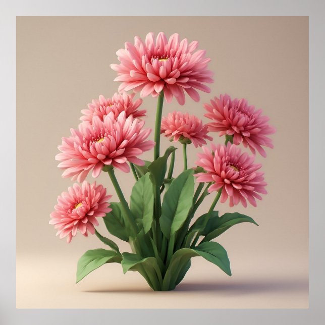 Bright Pink Chrysanthemums Bouquet Poster (Front)