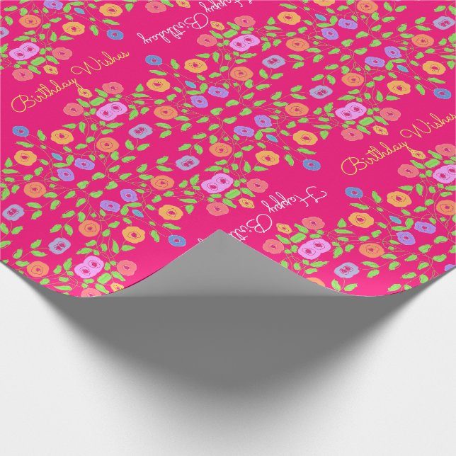 Bright Pink Colourful Floral Wrapping Paper (Corner)