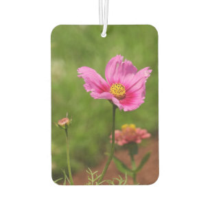Bright Pink Cosmos Flower on Green Air Freshener