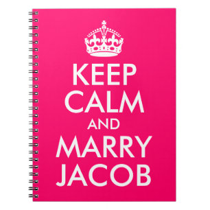 Bright Pink Customizable Keep Calm and Marry Name Notebook