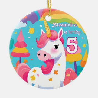 Bright Pink Cute Unicorn Birthday  Ceramic Ornament