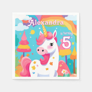 Bright Pink Cute Unicorn Birthday Napkin