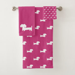 Bright Pink Dachshund 3- piece Bath Towel Set