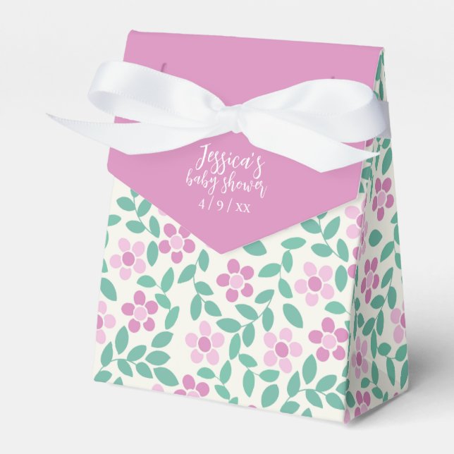 Bright Pink Daisies Baby Shower Favor Box (Front Side)