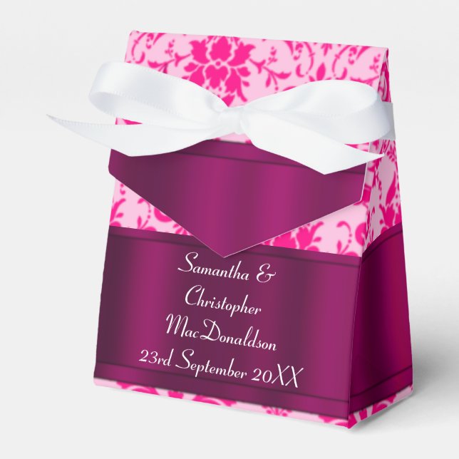 Bright Pink damask wedding Favor Box (Front Side)