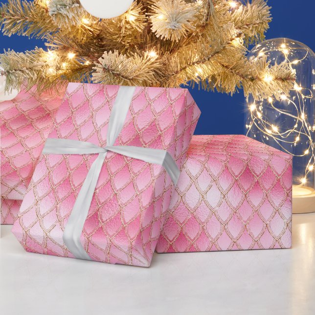 Bright Pink Dragon Scales Wrapping Paper (Holidays)