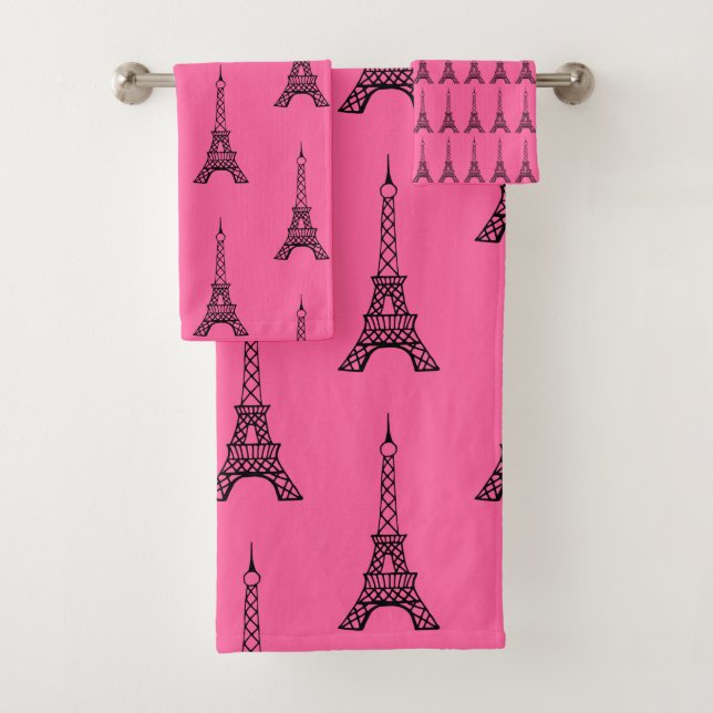 Bright Pink Eiffel Tower Paris Towels (Insitu)