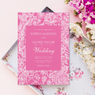 Bright Pink Elegant Botanical Wildflowers Wedding Invitation