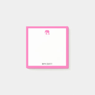 Bright Pink Elephant and Border on White w/ Name Post-it Notes