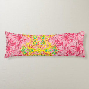 Bright pink fabric featuring vibrant floral patter body pillow