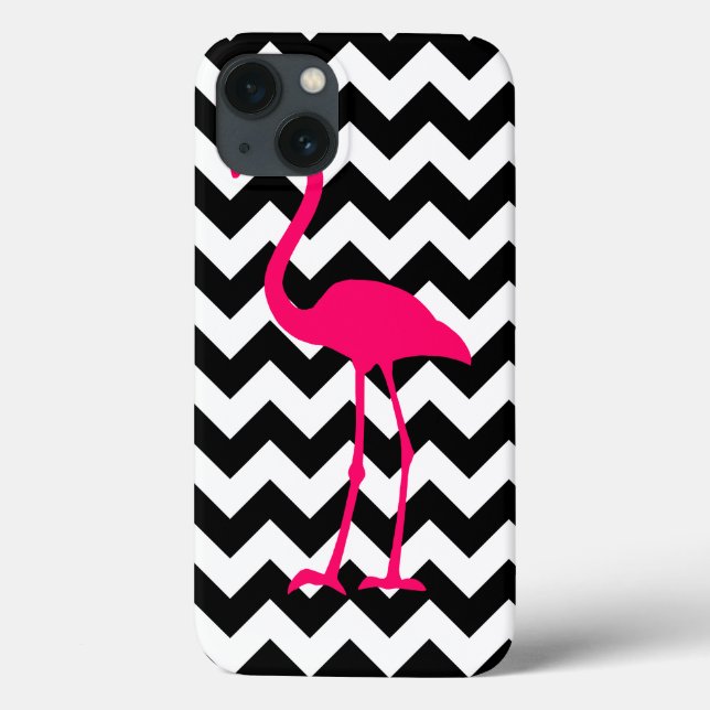 Bright Pink Flamingo Black and White Zigzag Case-Mate iPhone Case (Back)