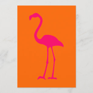 Bright Pink Flamingo on Orange Invitation