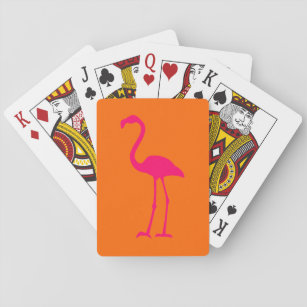 Bright Pink Flamingo on Orange Playing Cards