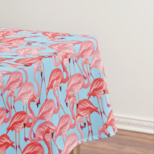 Bright Pink Flamingos On Blue 2 Tablecloth