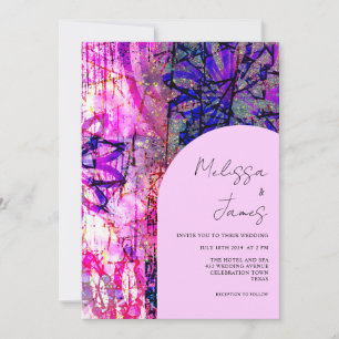 Bright Pink Floral Bold Script Colourful Wedding Invitation