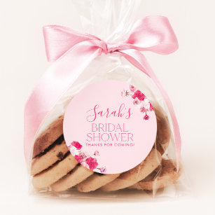 Bright Pink Floral Bridal Shower Favour Tag Sticke