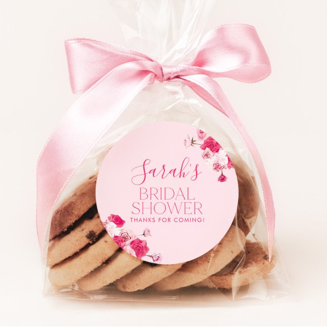 Bright Pink Floral Bridal Shower Favour Tag Sticke (Creator Uploaded)