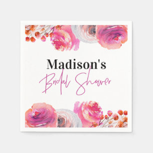 Bright Pink Floral Bridal Shower Napkin