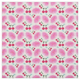 Bright Pink Floral Cherry Pattern   Cute Kawaii  Fabric