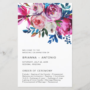 Bright Pink Floral Modern Wedding Program