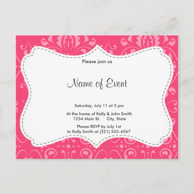 Bright Pink Floral Pattern Invitation Postcard (Front)