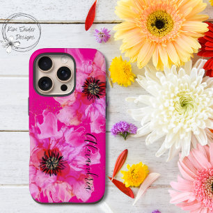 Bright Pink Floral Personalized iPhone 16 Pro Case