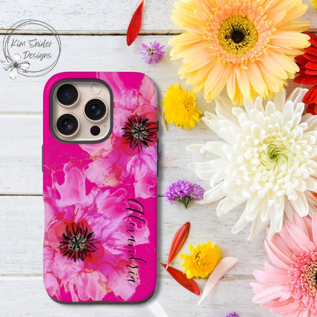 Bright Pink Floral Personalized Case-Mate iPhone Case (Creator Uploaded)