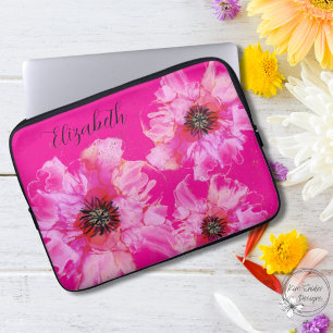 Bright Pink Floral Personalized Laptop Sleeve