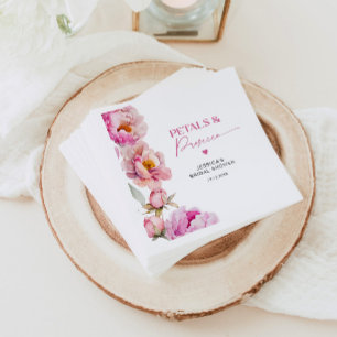 Bright pink floral petals and prosecco bridal napkin
