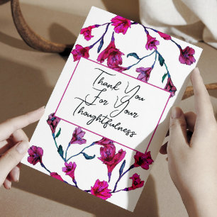 Bright Pink Floral Watercolor Wedding Thank You Card