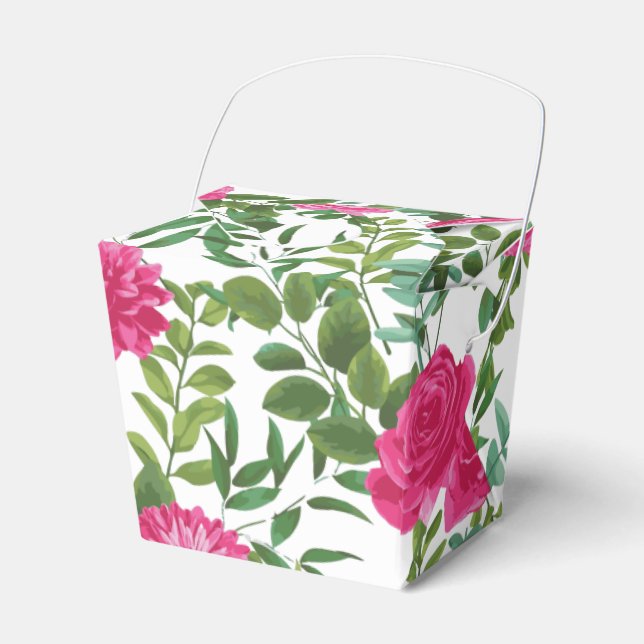 Bright Pink Floral Wedding Favor Box (Front Side)