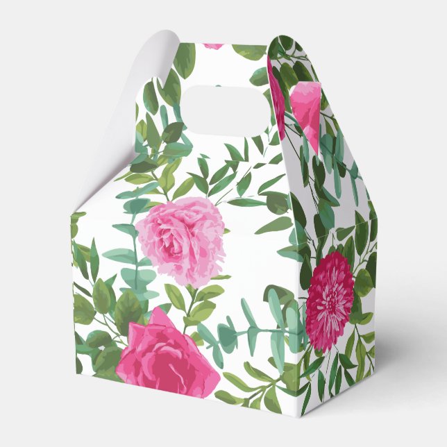Bright Pink Floral Wedding Favor Box (Front Side)
