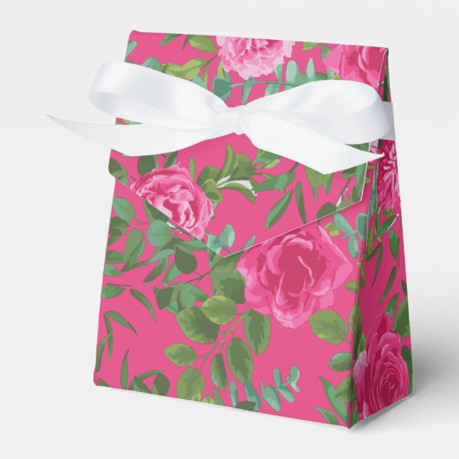 Bright Pink Floral Wedding Favor Box (Front Side)