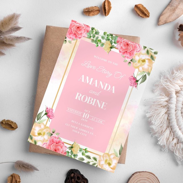 Bright Pink Floral Wedding Invitation (Creator Uploaded)
